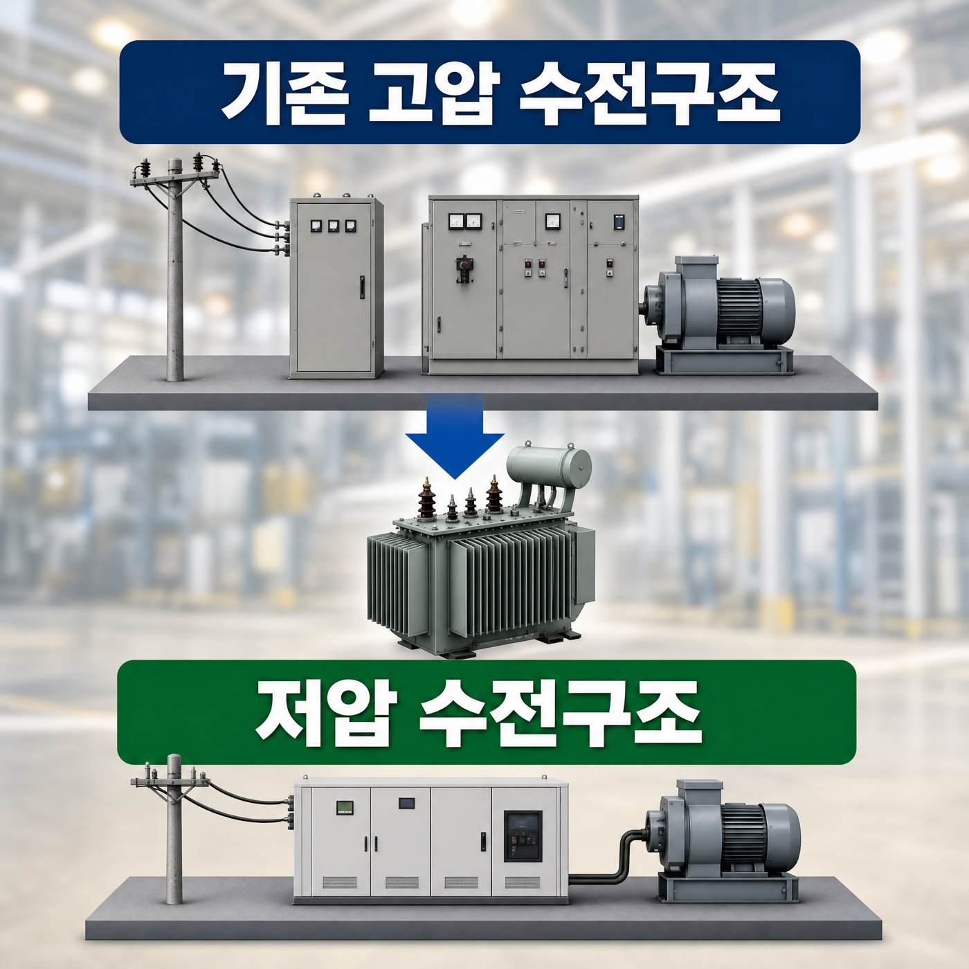 기존 고압 수전구조를 저압 수전구조로 변경하는 수전합리화 설명